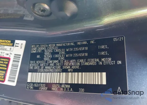 2021 Toyota Highlander Le from USA, damaged, VIN 5TDBZRBH7MS118992